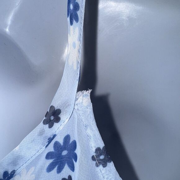 Vtg Y2K 575 Blue Floral Slip Dress Mesh Overlay Made in USA Sz 7 Fairy Coquette - Picture 4 of 10